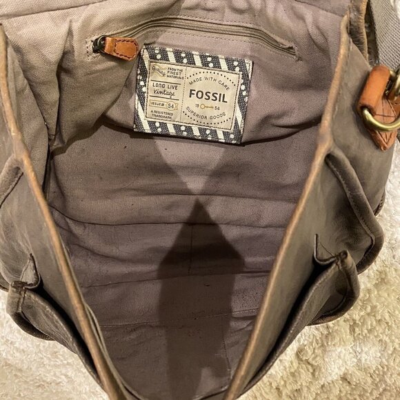 Fossil Vintage Reissue #54 Messenger Bag Crossbody Gray Brown Leather - Picture 7 of 10